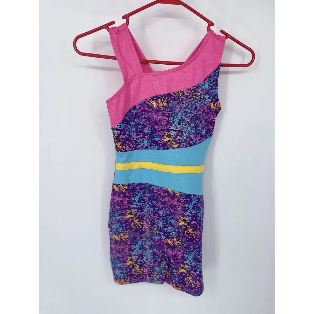Splatter Tank Leotard Bodysuit Shimmer Speed Dry Purple‎ Pink Blue